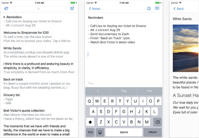 Simplenote iOS productivity apps for iPhone and iPad
