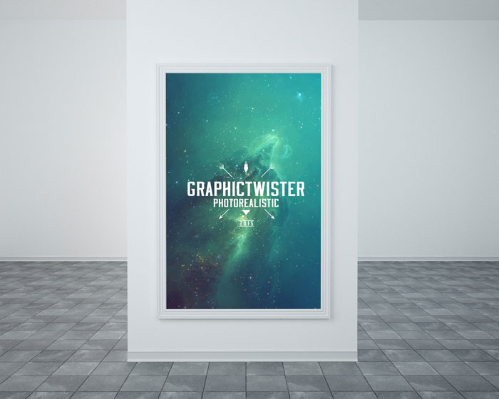 big-poster-frame-in-museum Free poster mockup examples to download in PSD format