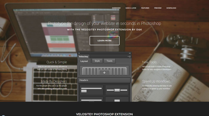 Velositey: Prototype the design of your website in seconds in Photoshop