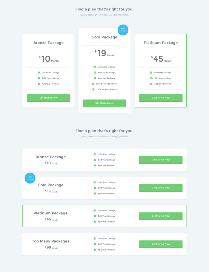 Exploring Pricing Table Designs