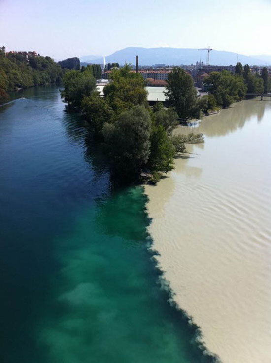 Colliding rivers in Geneva, Switzerland Amazing Photography