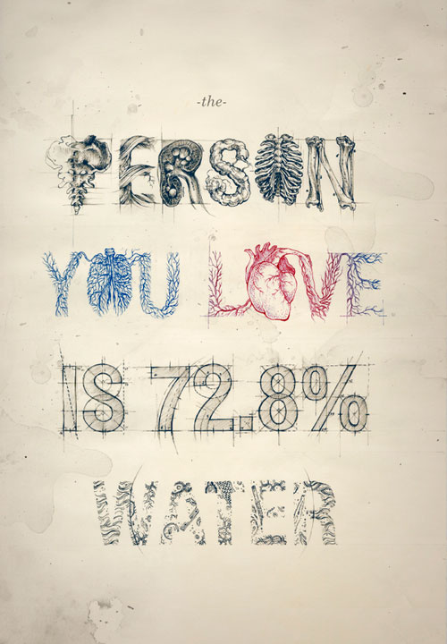 the person you love is 72.8% water Typography Example