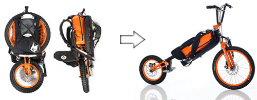 Bergmönch bike folding into a backpack