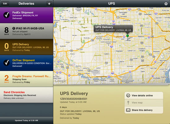 Delivery Status touch iPad Design