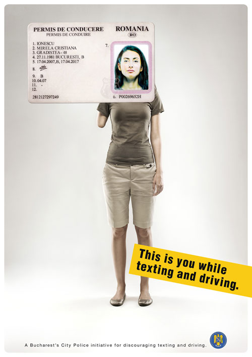 Campaign for discouraging texting and driving print advertisement