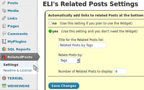 ELI's Related Posts Footer Links and Widget WordPress plugin