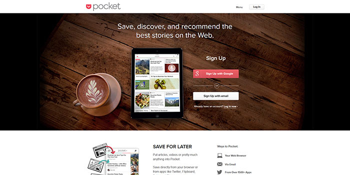 getpocket.com Landing page design