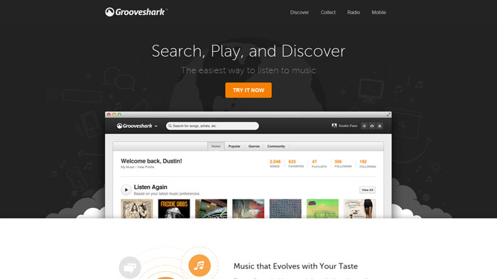 grooveshark.com Landing page design