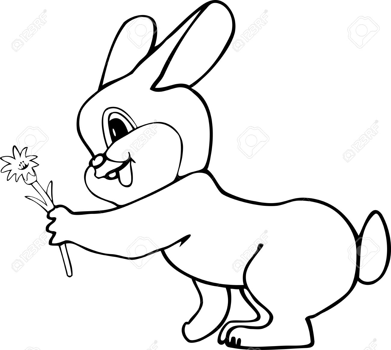 Cute, Small, Fluffy Rabbit. Easter Bunny. The Pet Is A Decorative Rabbit.  Bunny. Rabbit. Linear Drawing Of A Bunny. Template For Coloring. Outline  Hand Drawing Royalty Free SVG, Cliparts, Vectors, and Stock