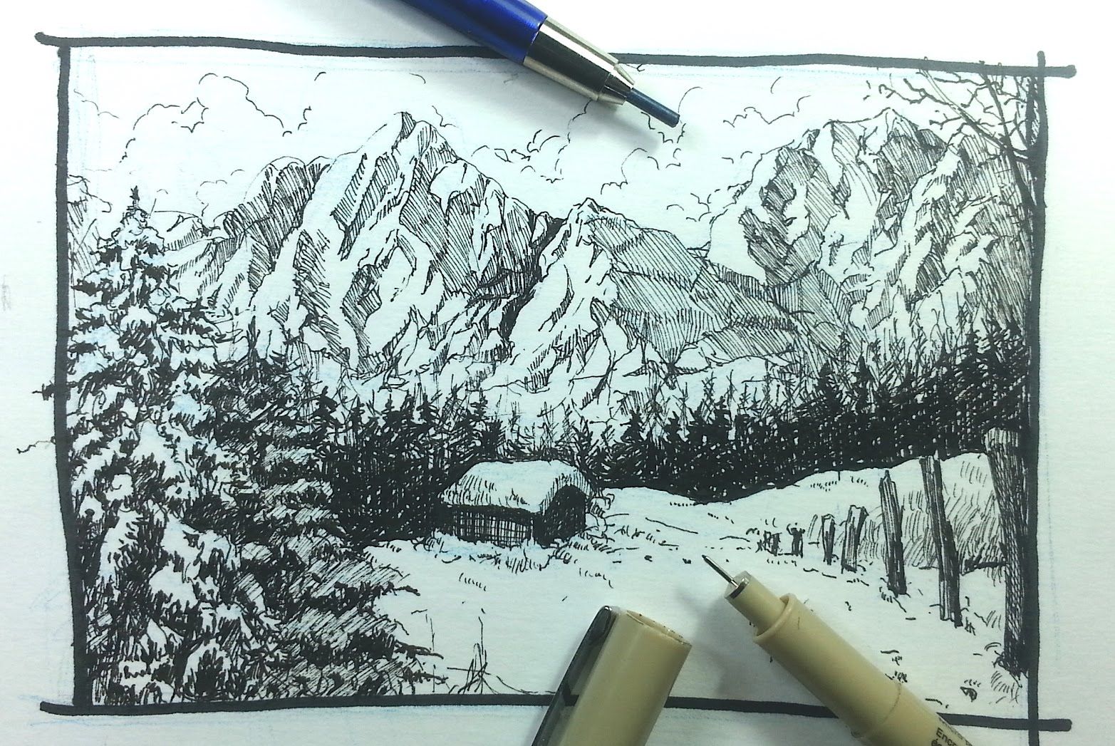 Simple Landscape Drawing - How To Draw A Simple Landscape Step By Step