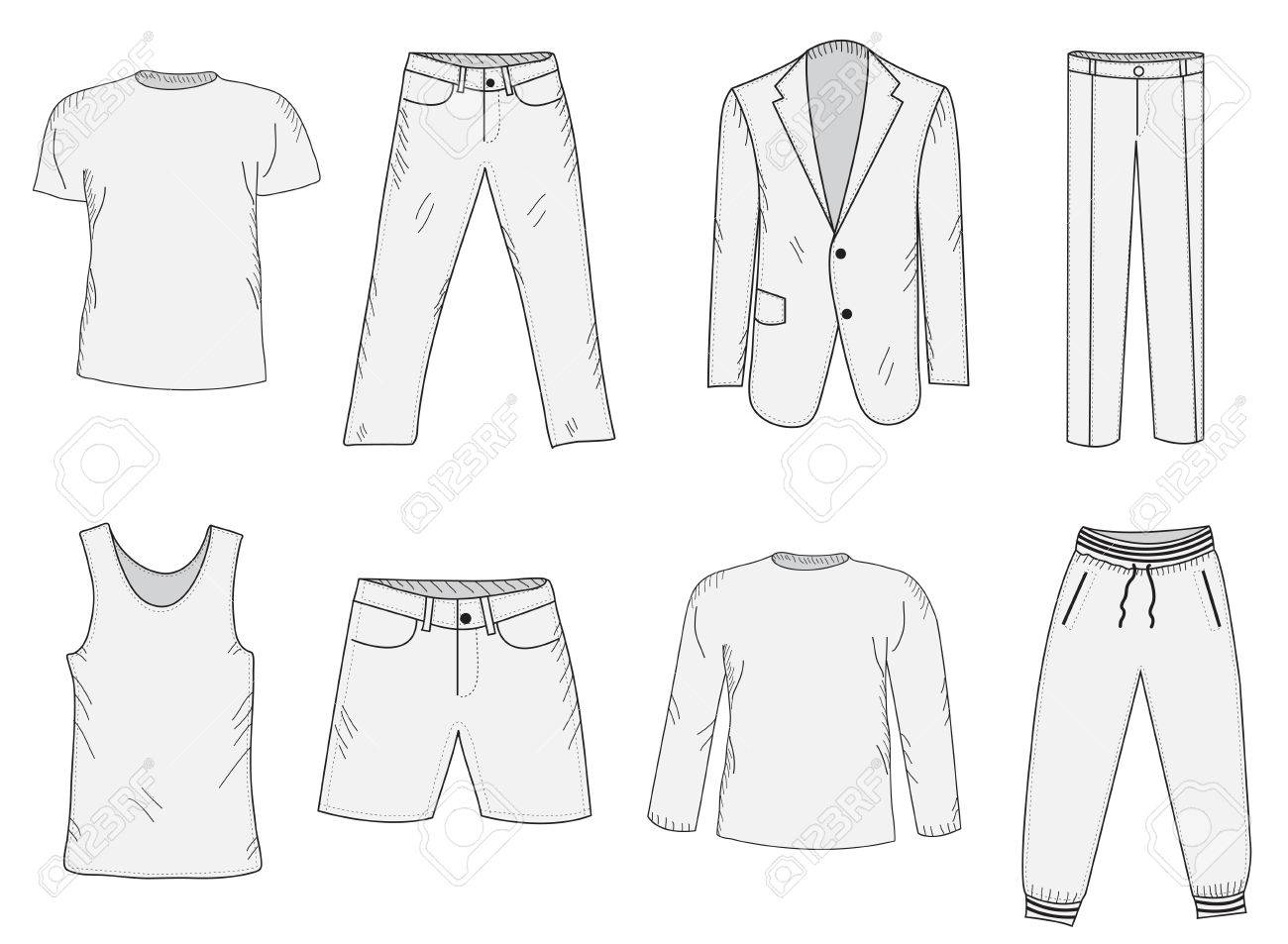 59603908 clothing set sketch men s clothes hand drawing style business suit jogging suit t shirt and shorts s