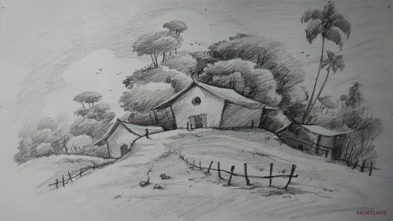 Landscape pencil shading drawing