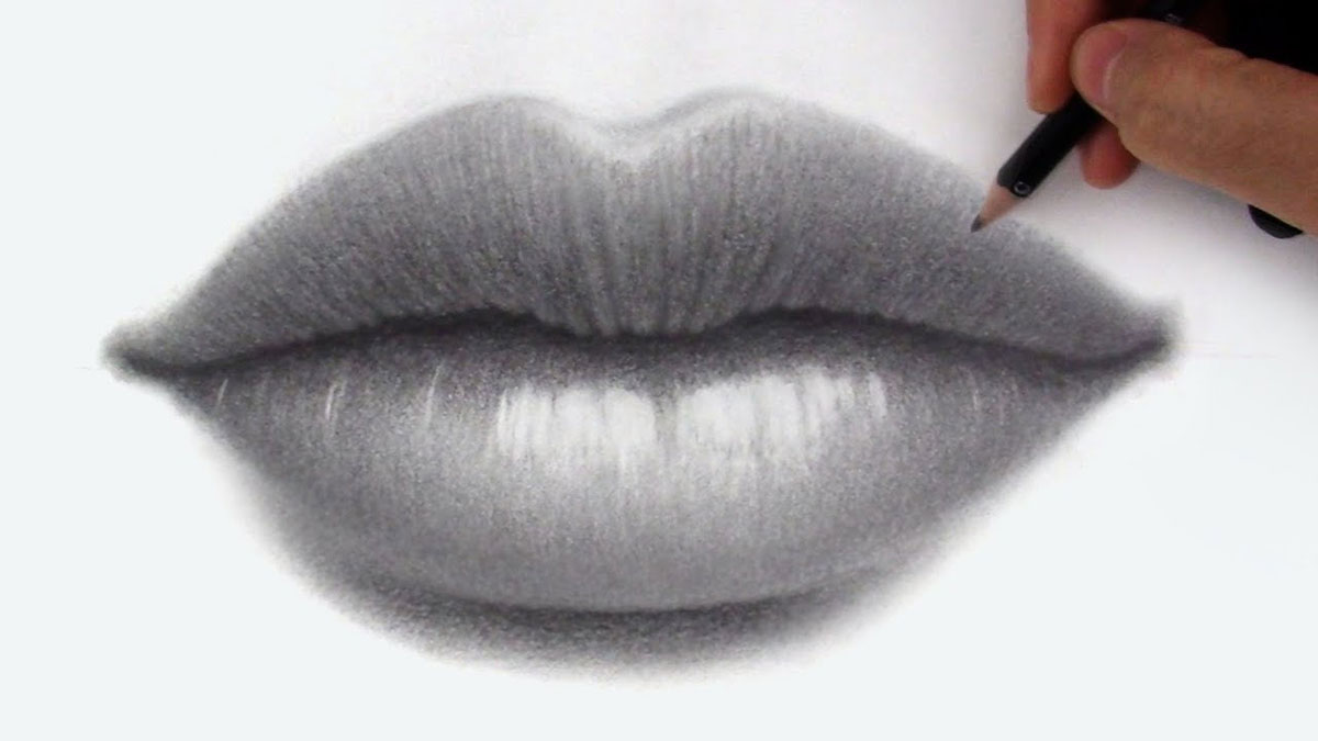 How to draw lips, Male, female, smiling, from the side.