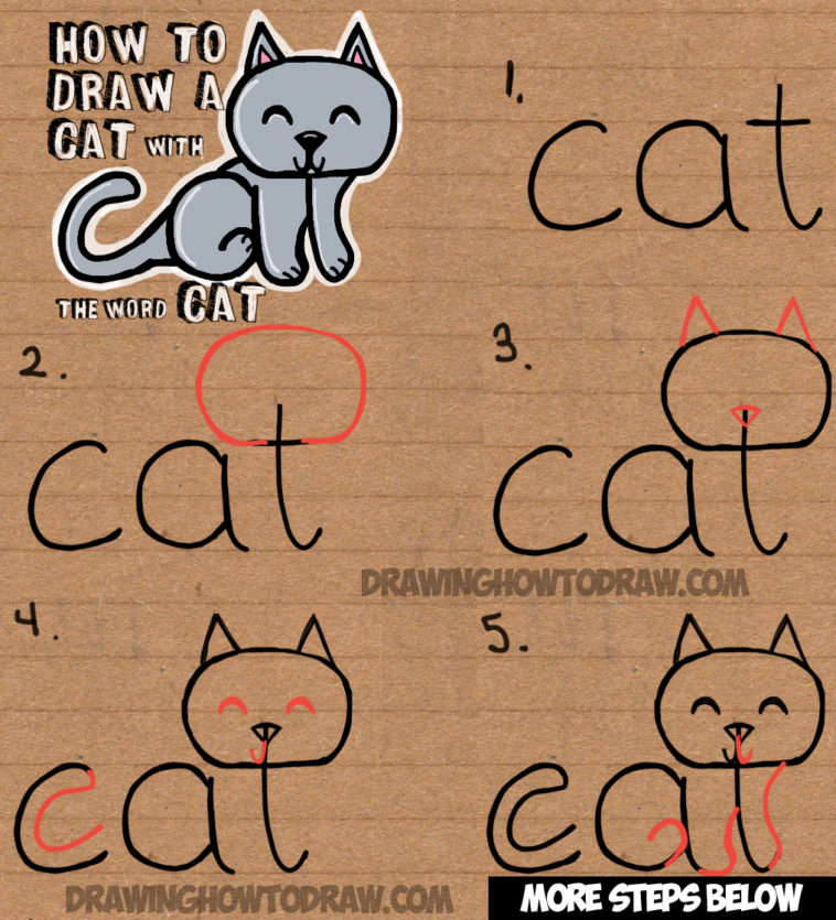 How to draw a cat face and silhouette with easy step by step tutorials