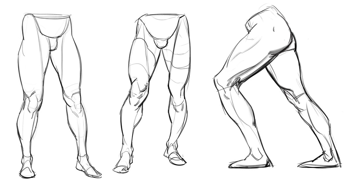 How to draw legs, realistically drawn male and female legs.