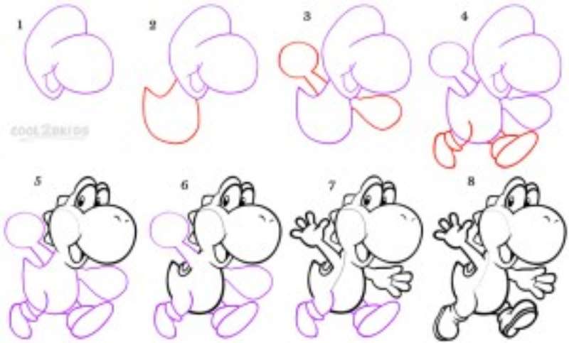 How-To-Draw-Yoshi-%E2%80%93-4-Steps-1 How To Draw Yoshi: 24 Easy To Follow Tutorials