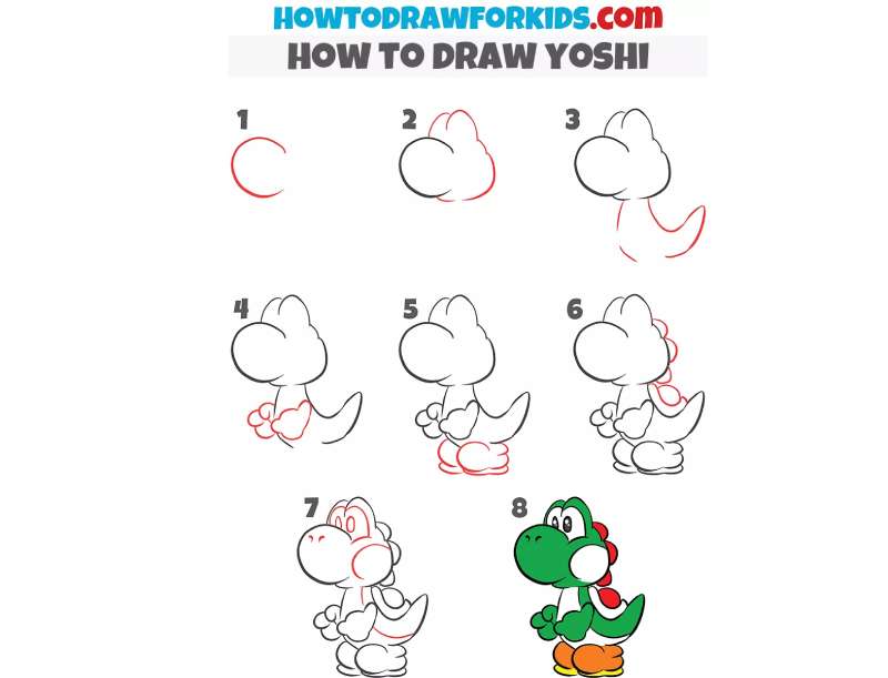 How-To-Draw-Yoshi-8-Steps-1 How To Draw Yoshi: 24 Easy To Follow Tutorials