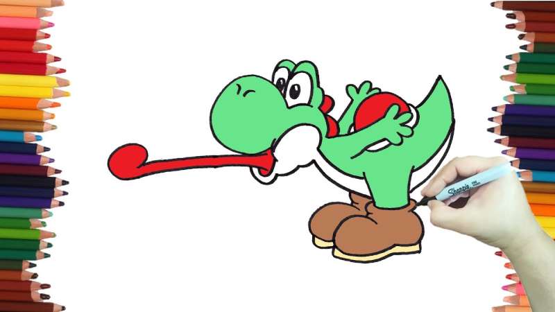 How-To-Draw-Yoshi-Sticking-Out-Tongue-From-Mario-Bros-Step-By-Step-new-1 How To Draw Yoshi: 24 Easy To Follow Tutorials