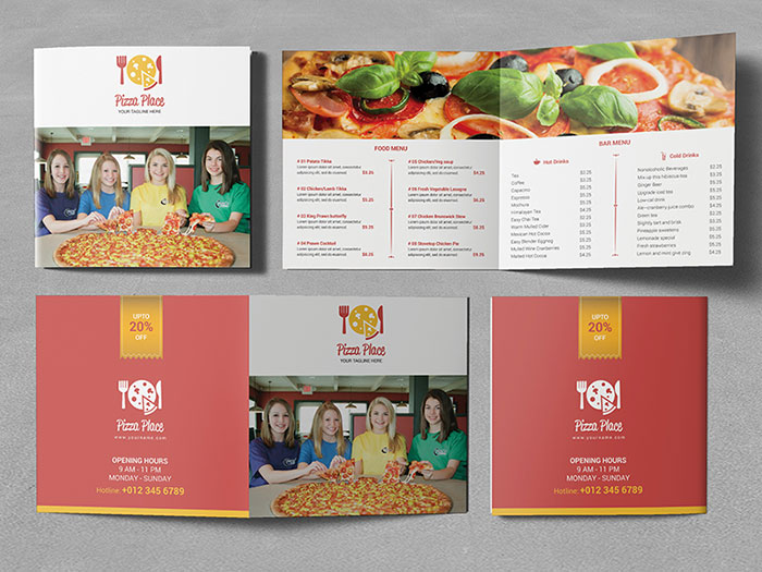 pizza_place_square_bifold_brochure_01 Brochure Design Inspiration (64 Modern Brochure Examples)