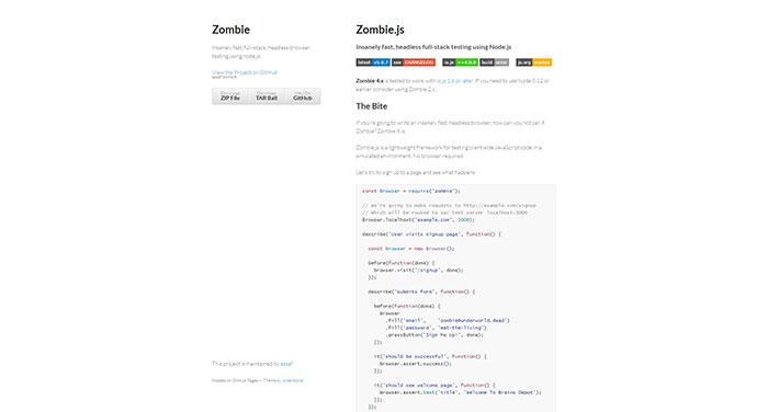 zombie.js.org_ JavaScript Testing Frameworks: The Best to Test JS Code