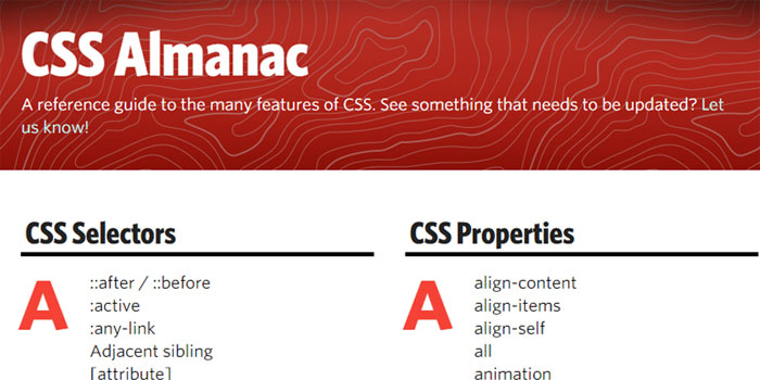 CSS-Almanac CSS, HTML, JavaScript cheat sheets