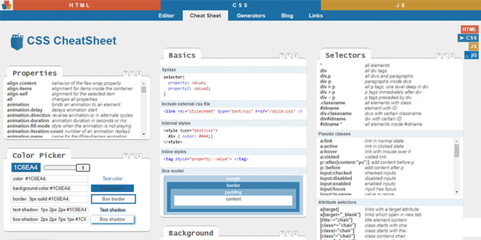 Interactive-CSS-Cheat-Sheet CSS, HTML, JavaScript cheat sheets
