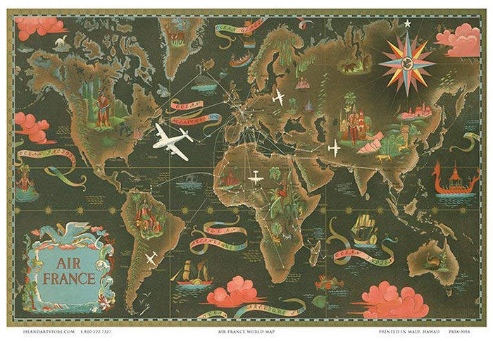 Air-France-Map-Fly-Routes-World-Map-Planisphere-700x484 27 World Map Posters For Passionate Travelers