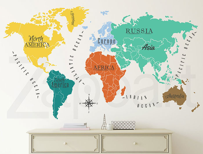 Continents-Ocean-Names-Wall-Decal-700x532 27 World Map Posters For Passionate Travelers