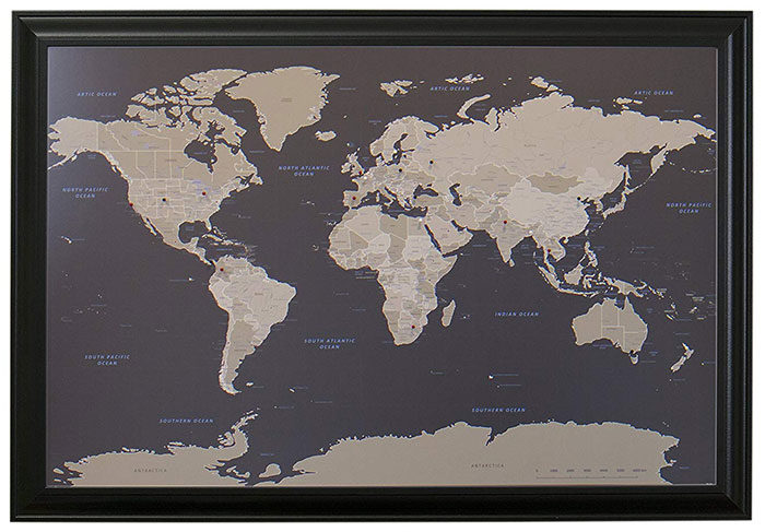 Earth-Toned-World-Push-Pin-Travel-Map-700x487 World Map Poster Examples For Passionate Travelers