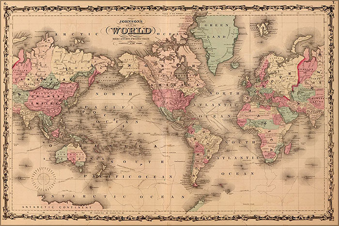 Johnsons-World-Map-1862-Antique-Reprint-700x467 27 World Map Posters For Passionate Travelers
