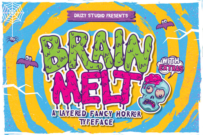Brain-Melt Creepy font examples to use on Halloween themed designs