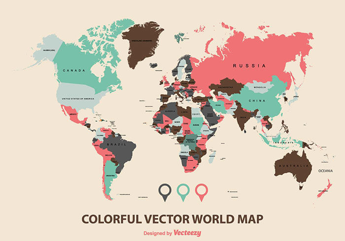 Color-Scheme-World-Map-700x490 World map vector graphics you can download with a few clicks