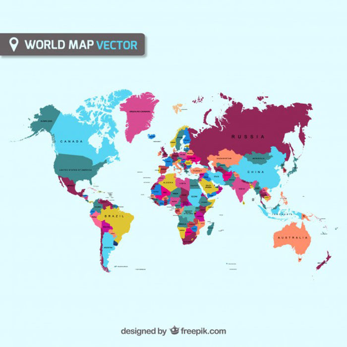 Colored-World-Map-700x700 World map vector graphics you can download with a few clicks