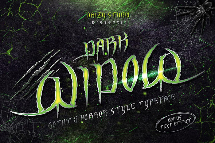 Dark-Widow Creepy font examples to use on Halloween themed designs