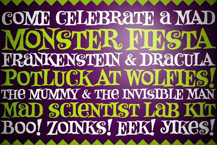 Monster-Fiesta Creepy font examples to use on Halloween themed designs