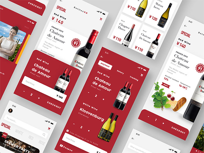 wine-shop Using a red color palette and the various shades of red