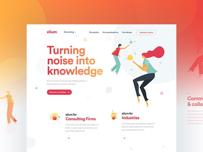dribbble-elium-700x525 Using an orange color palette and the various shades of orange