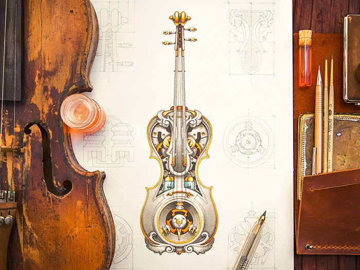 violin-700x525 Steampunk art and drawing examples that will blow your mind