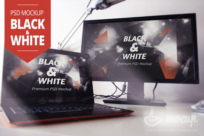 Black-and-white-mockup Looking for a cool computer mockup? There are 20 templates in this article