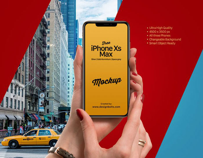 Free-iPhone-Xs-Max-in-Female-Hand-Mocku-700x544 Hand holding iPhone mockup templates you can download now