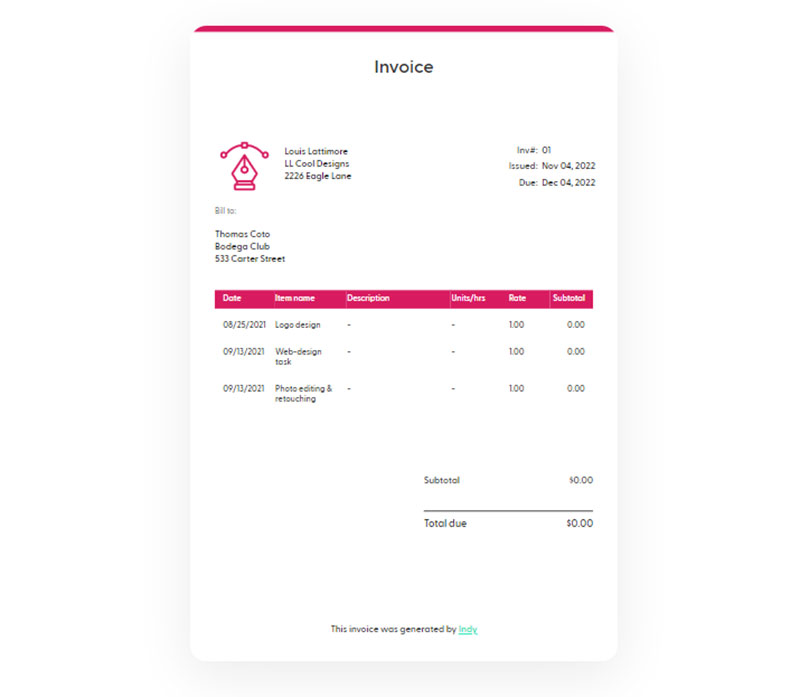 indy Graphic design invoice templates you can use for your clients
