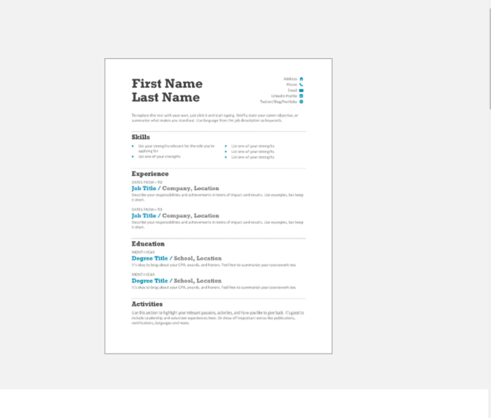 s2-5 Minimalist resume template examples you could download
