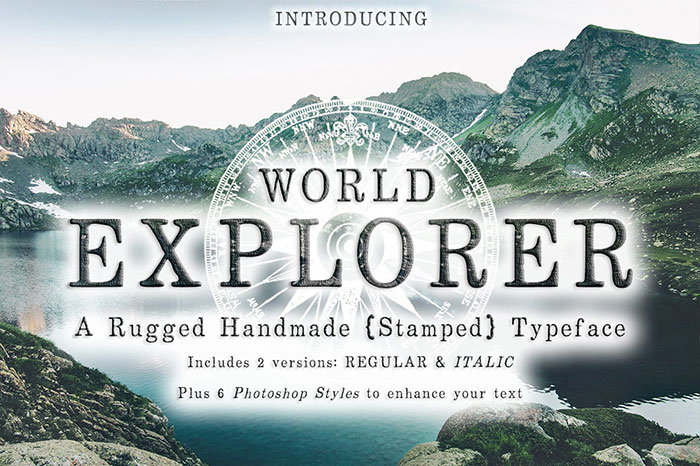 World-Explorer-Handmade-Stamped-Font Adventure font examples for those outdoorsy projects