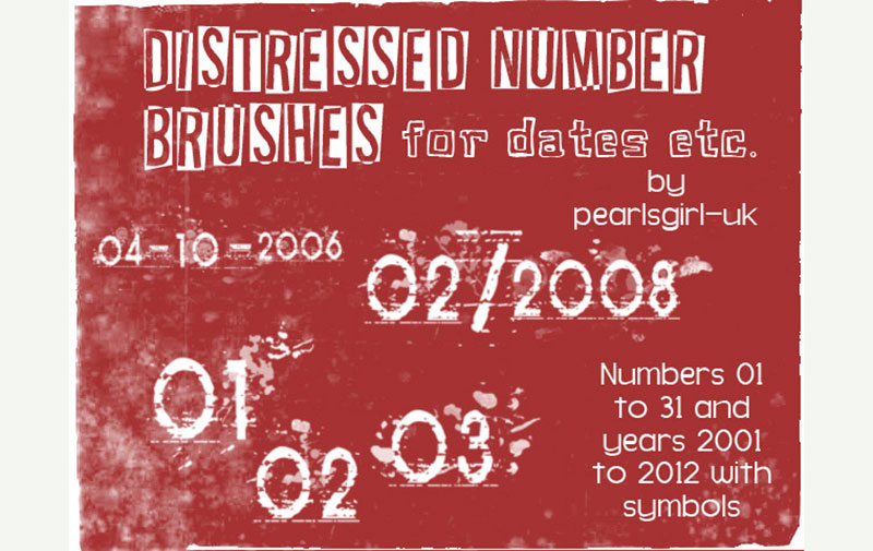 Distressed-Numbers-Brushes-Character-Shape-Paint-Splatter Awesome distressed Photoshop brushes you must have