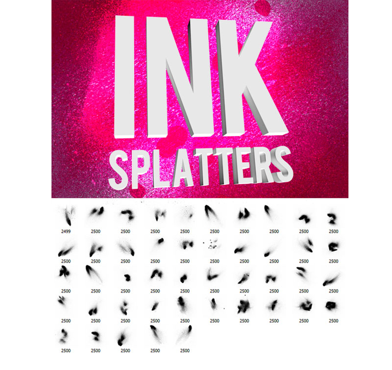 Grungy-Ink-Splatter-Brushes Cool Photoshop splatter brushes to use in your designs
