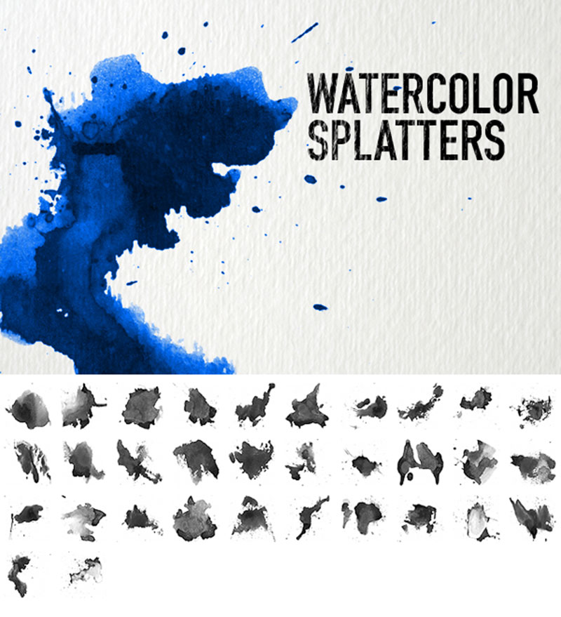 Watercolor-Splatters Cool Photoshop splatter brushes to use in your designs
