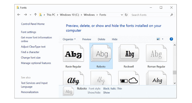 Размер шрифта в виндовс. Панель шрифтов. Шрифты виндовс. Шрифты Windows 10. Шрифт Инстал.
