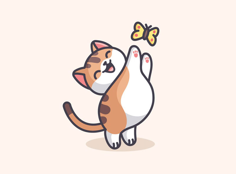 Cat-Catching-Butterfly Beautiful cat illustration examples to check out