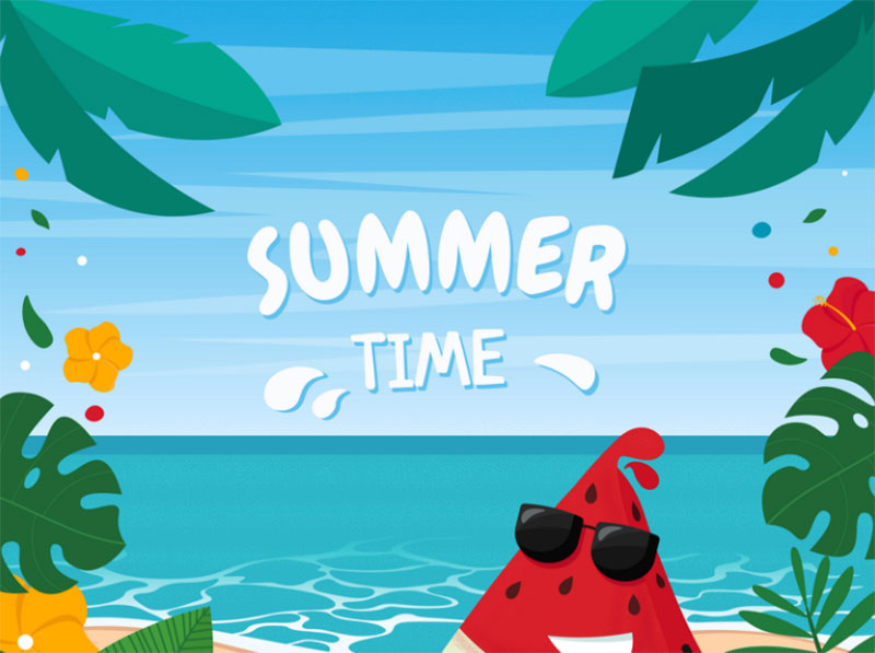 Cute-Watermelon-on-beach-landscape Lovely summer illustration examples to check out