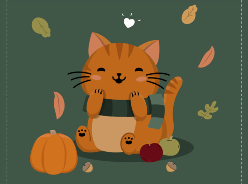Gratitude-Kitty Thanksgiving illustration examples that are great
